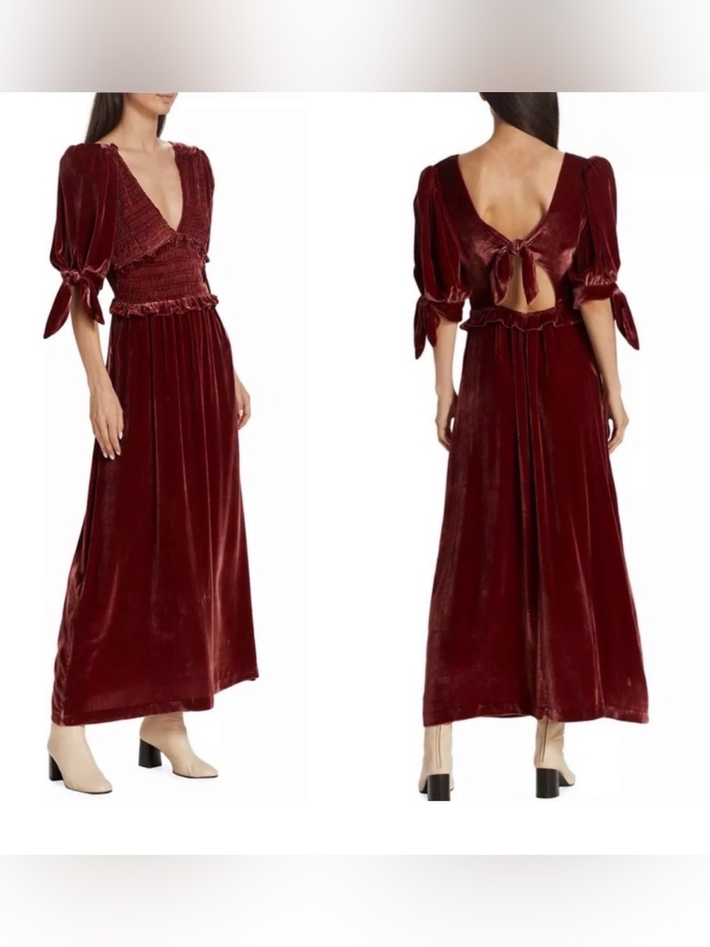 SO Velvet Tie-Back Maxi Dress in Burgundy